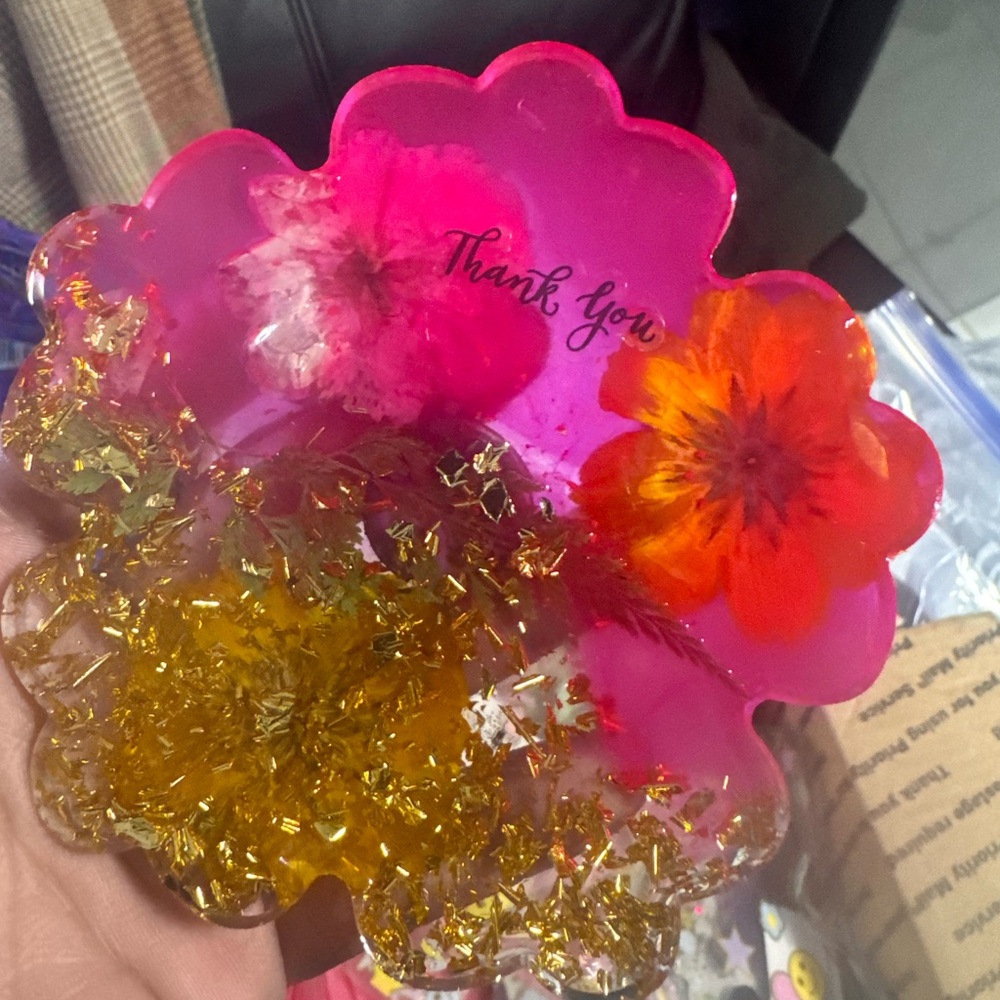Pink and Orange Floral Resin Dish